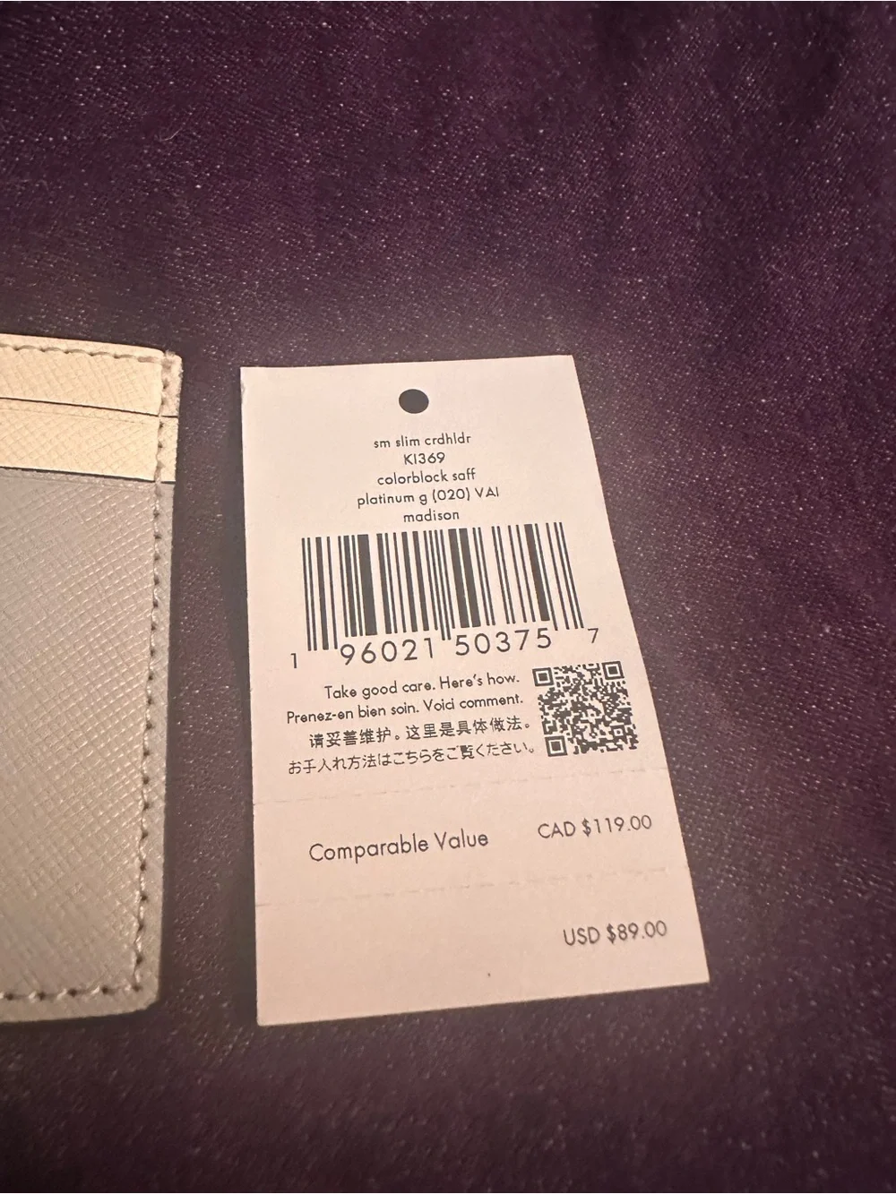 kate spade Light Gray and Cream Leather Card Case